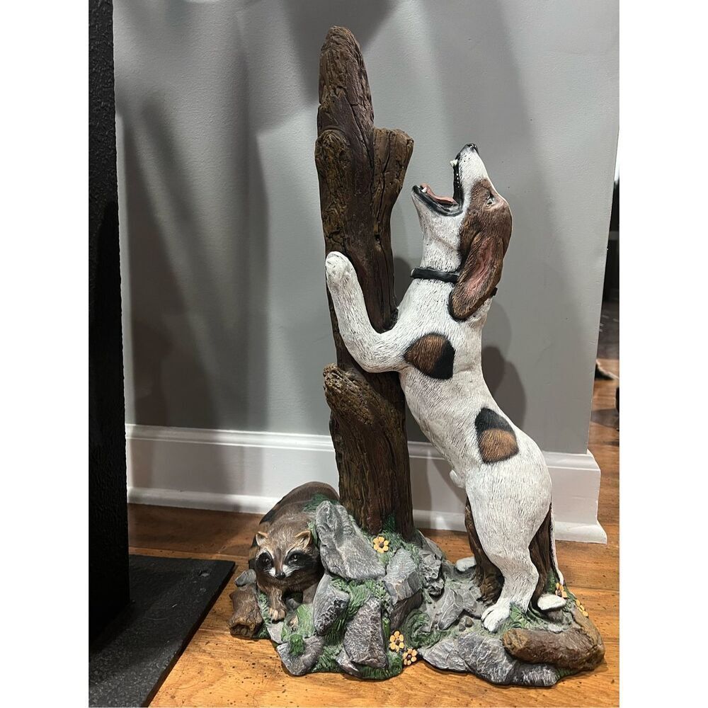Rare dog and raccoon sculpture black forest custom statues georgia by shirley an